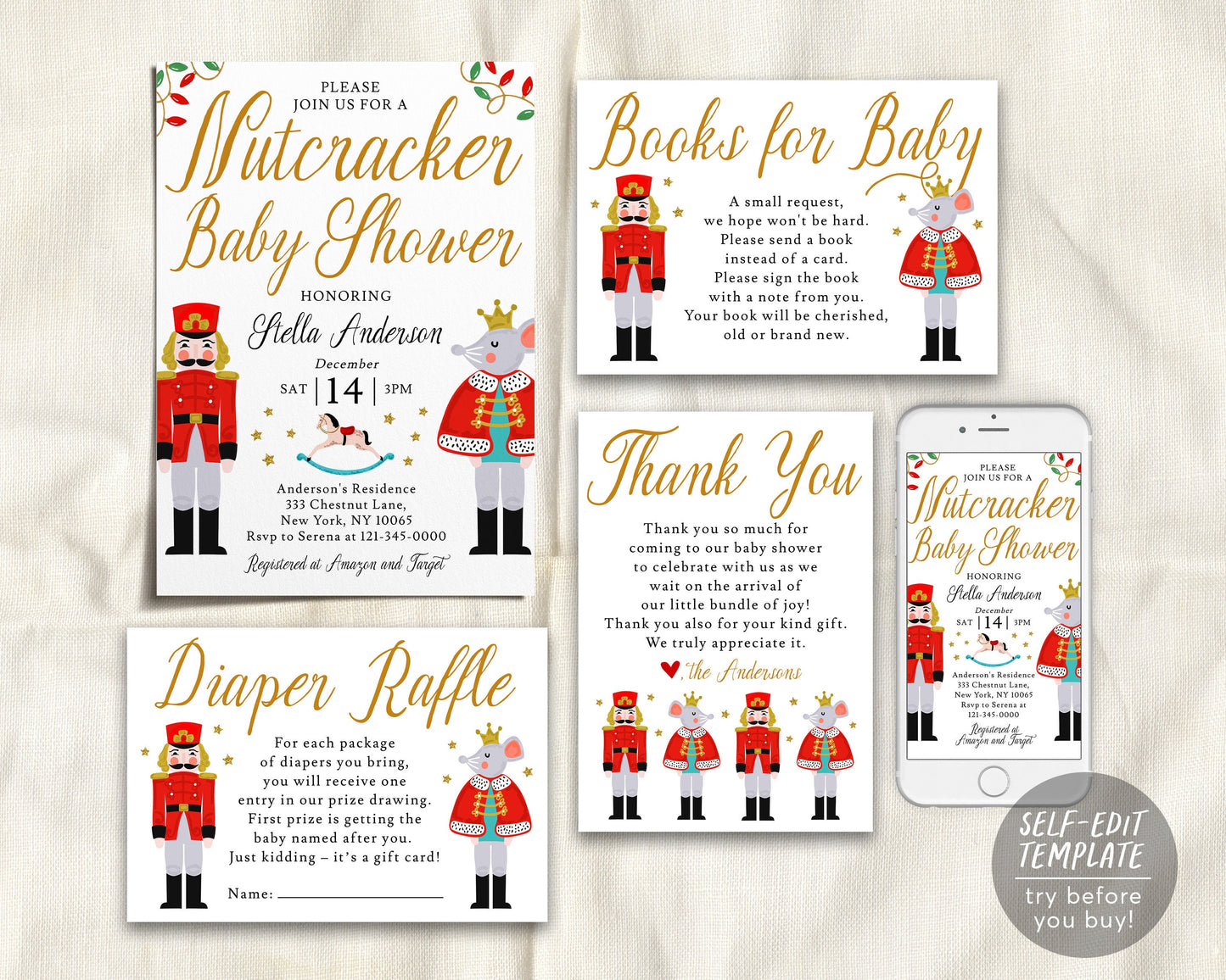 Nutcracker Baby Shower BUNDLE Invitation Suite Set Template