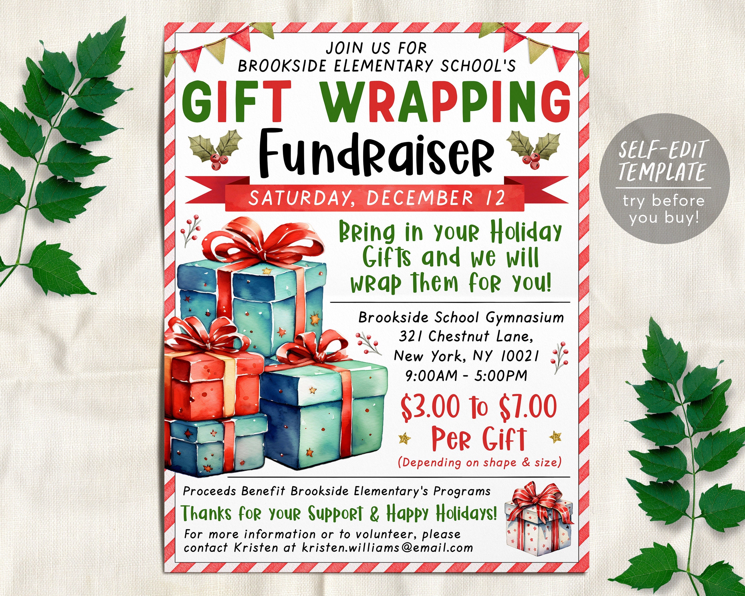 Gift Wrapping Fundraiser Flyer Editable Template, Christmas Holiday Pr Gift Wrapping Fundraiser Flyer Editable Template, Christmas Holiday Pr