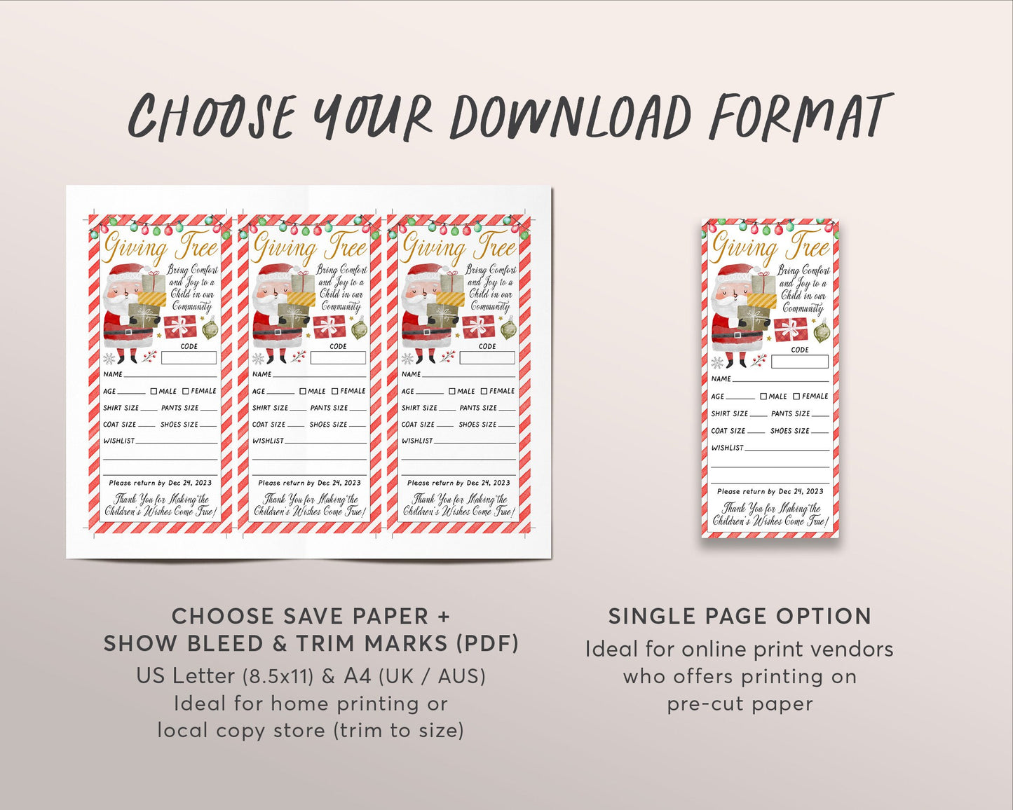 Christmas Giving Tree Gift Tag BUNDLE Editable Template, Donation Slip With Santa Elf Printable, Charity Community Event Church School DIY