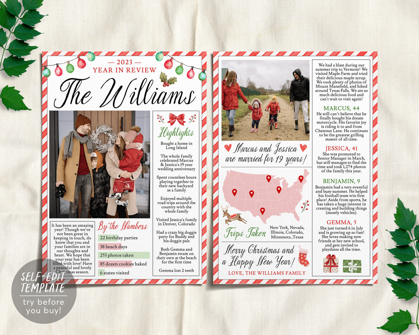 Christmas Family Newsletter Editable Template, Year In Review Infographic Family Update Christmas Card, Holiday Xmas Letter Photo Printable