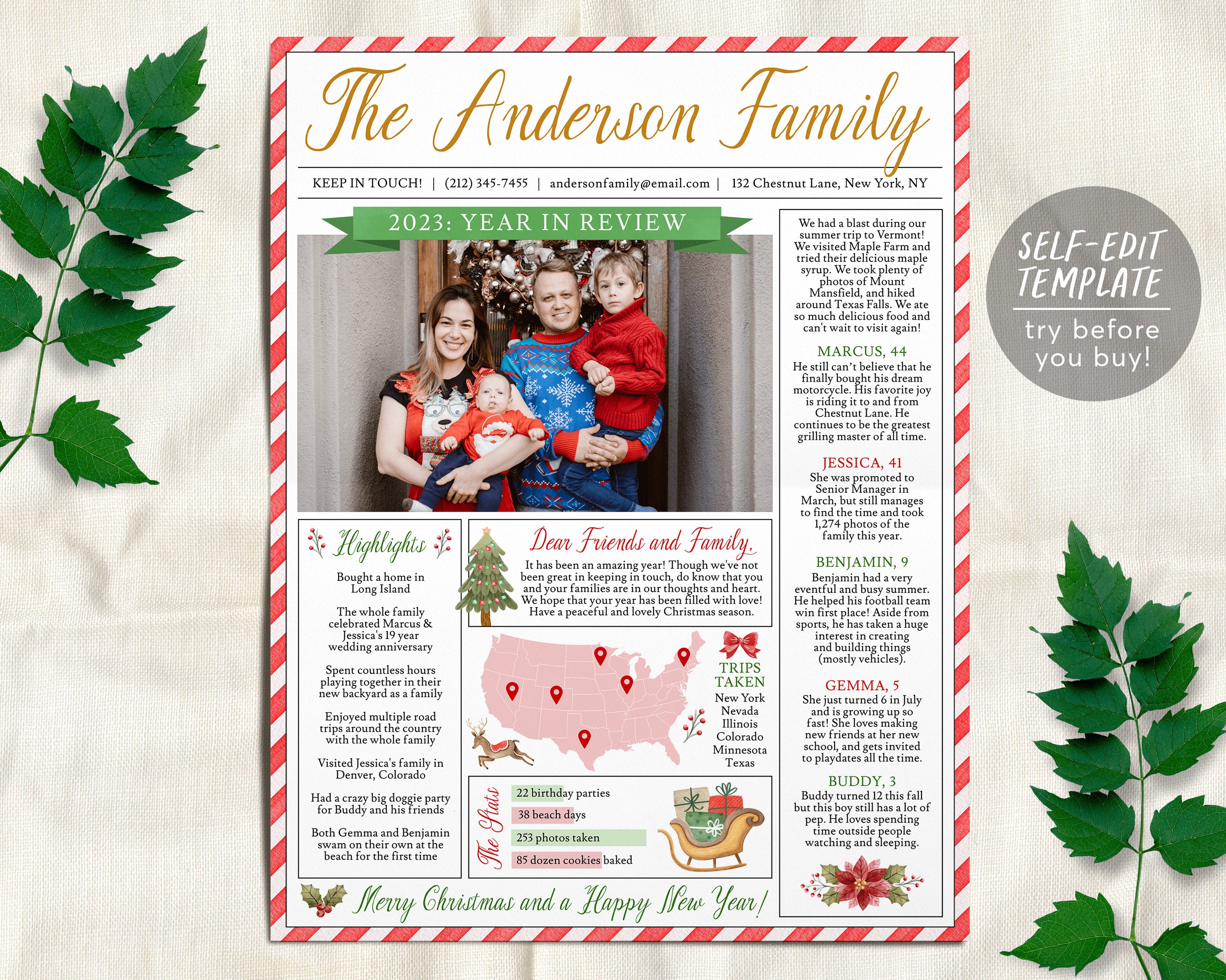 Year in Review Christmas Newsletter Editable Template, Year at a Glanc ...