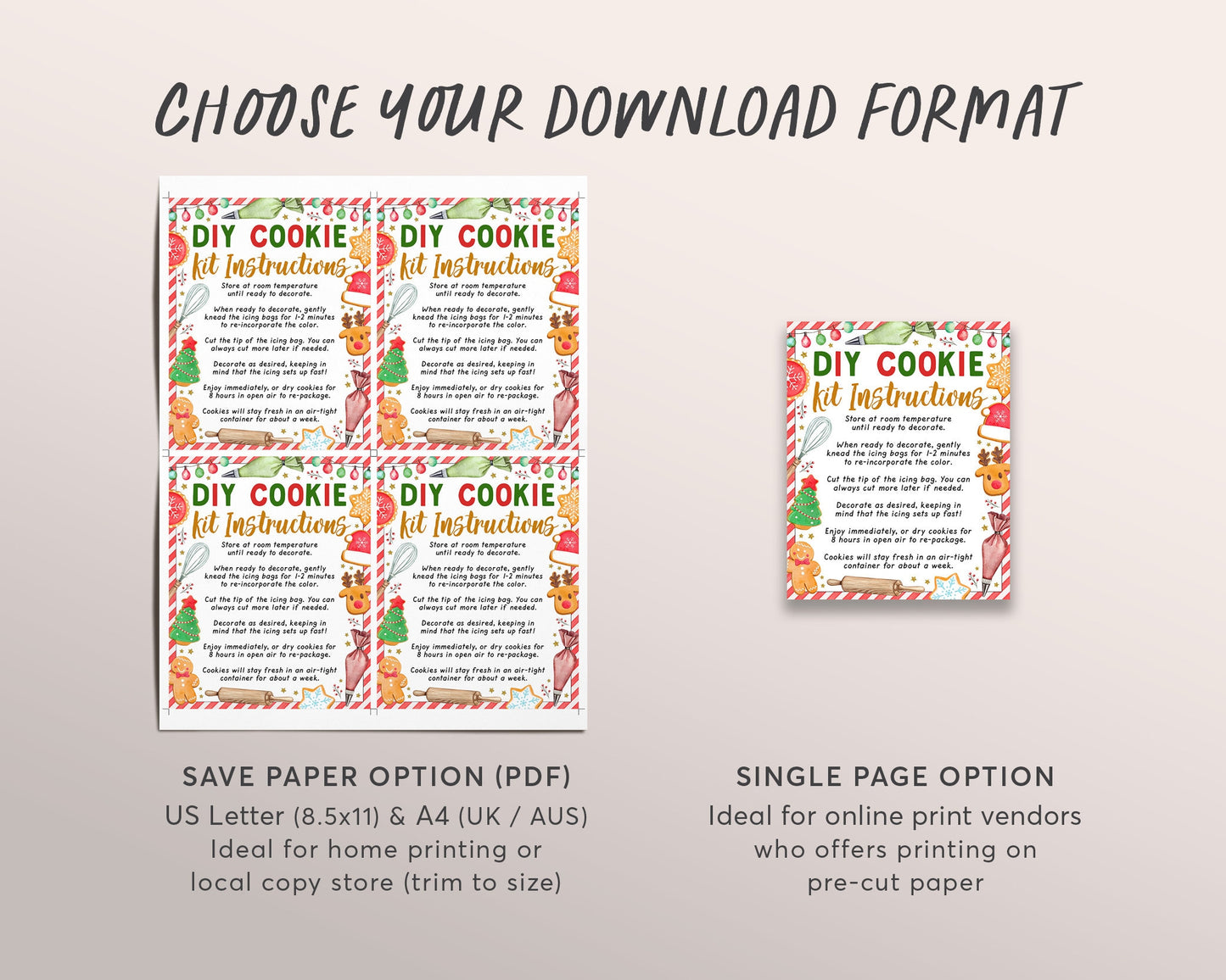 Christmas DIY Cookie Kit Instructions Card Editable Template, Xmas Holiday Cookie Decorating Party Kit Gift Tag Printable, Winter Activity