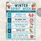 Winter Spirit Week Itinerary Schedule Editable Template