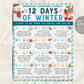 Winter Holiday Appreciation Flyer Editable Template, 12 Days of Christmas Calendar December School Teacher Staff Week Itinerary PTA PTO
