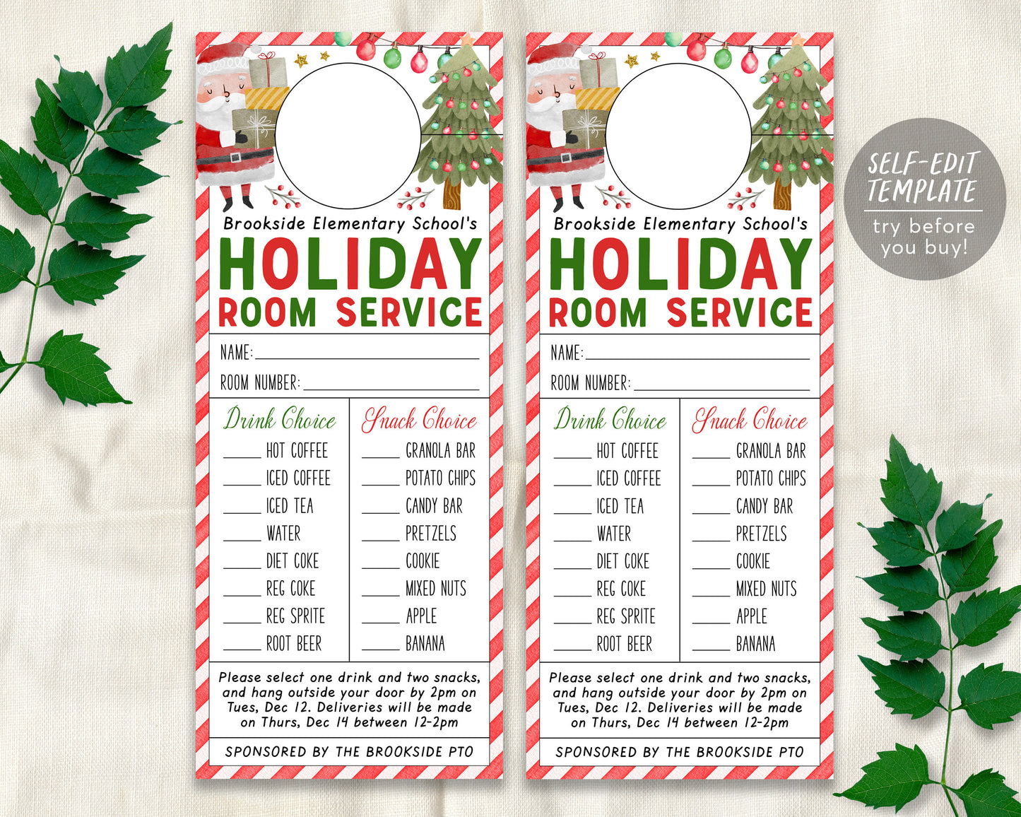 Christmas Holiday VIP Room Service Door Hanger Editable Template