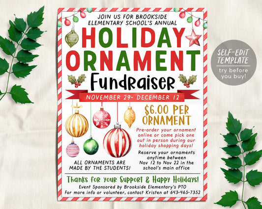 Christmas Ornament Fundraiser Flyer Editable Template