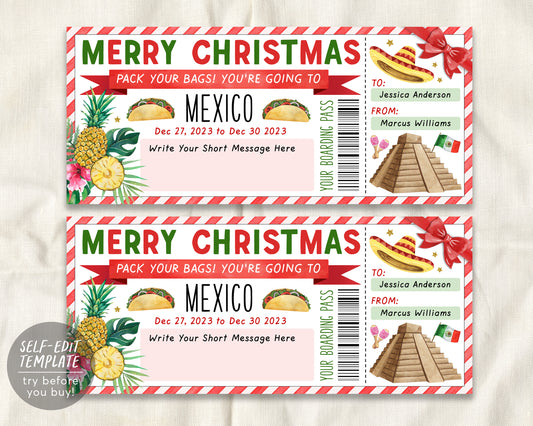 Mexico Trip Ticket Boarding Pass Editable Template