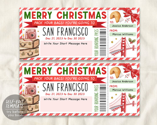San Francisco Trip Ticket Boarding Pass Editable Template