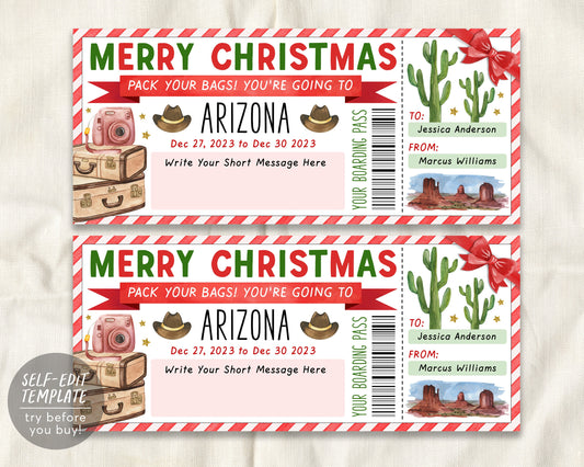Arizona Trip Ticket Boarding Pass Editable Template