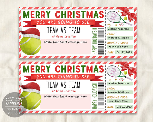 Tennis Game Christmas Gift Ticket Editable Template