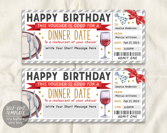 Birthday Restaurant Gift Voucher Editable Template