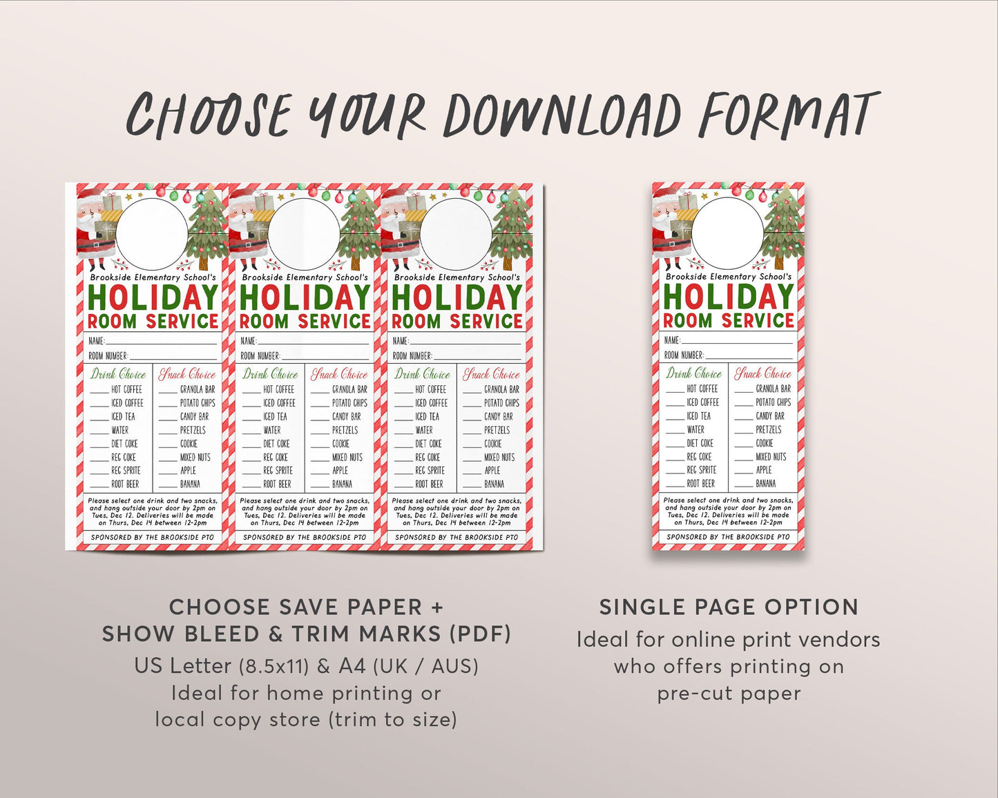 Christmas Holiday VIP Room Service Door Hanger Editable Template, Winter Xmas Holiday Teacher And Staff Appreciation Week School PTA PTO