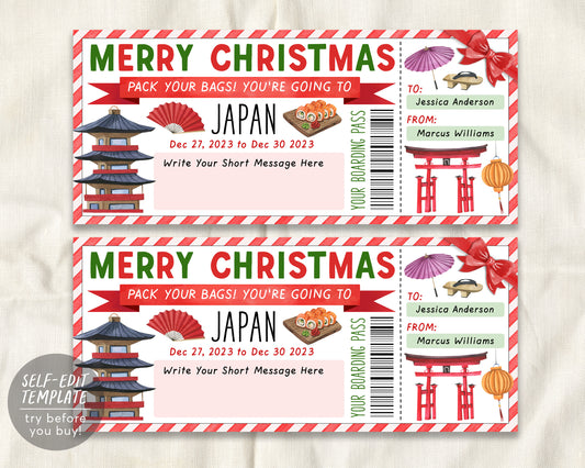 Japan Trip Ticket Boarding Pass Editable Template