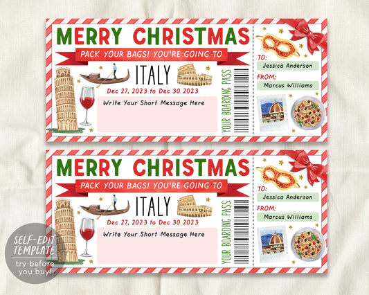 Italy Trip Ticket Boarding Pass Editable Template