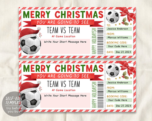 Soccer Game Christmas Gift Ticket Editable Template