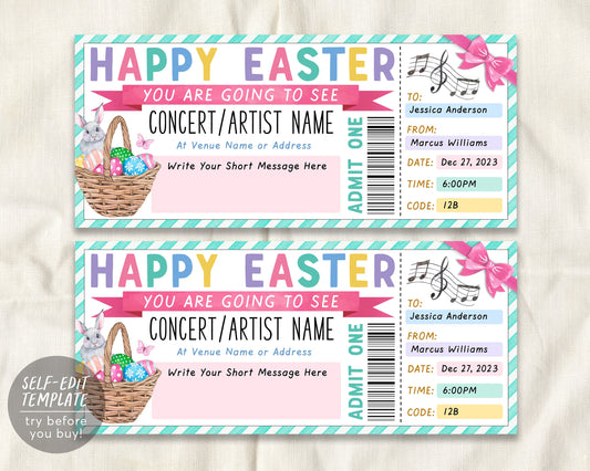 Easter Concert Ticket Gift Voucher Editable Template