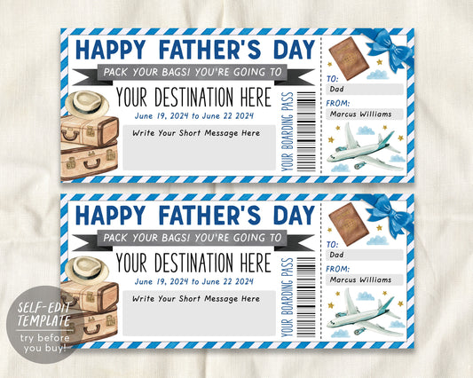 Fathers Day Surprise Boarding Pass Ticket Editable Template