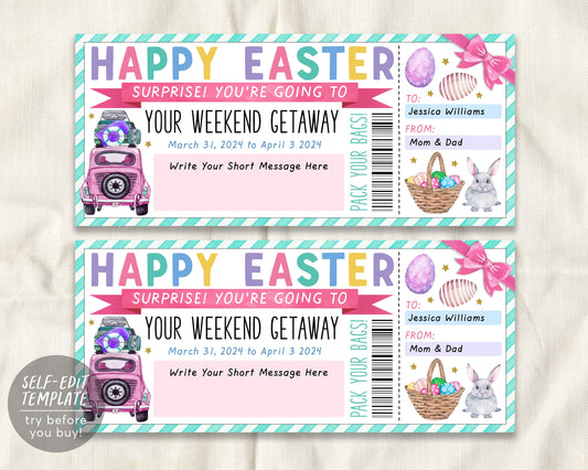 Easter Weekend Getaway Voucher Editable Template