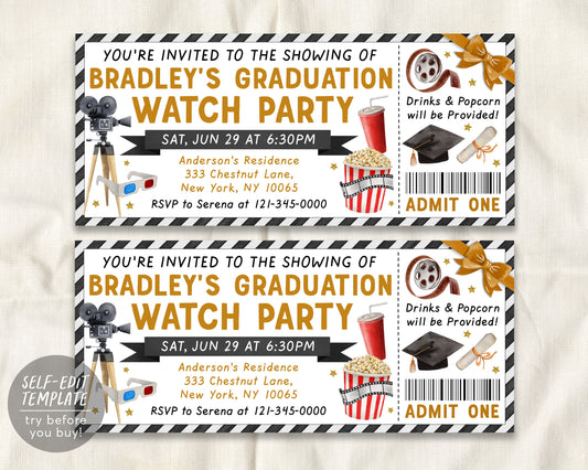 Graduation Movie Invite Editable Template