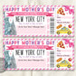Mothers Day New York City Trip Ticket Editable Template