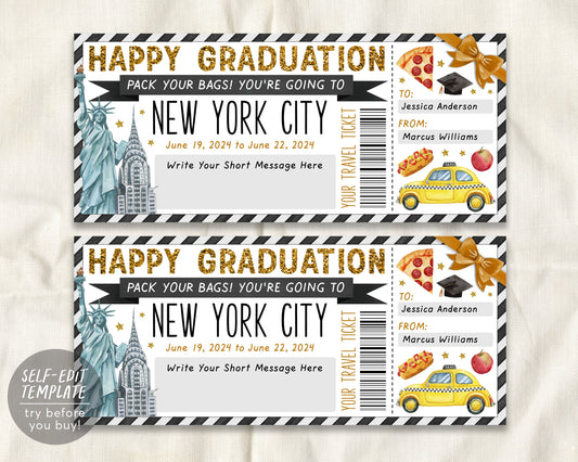 Graduation New York City Trip Ticket Editable Template