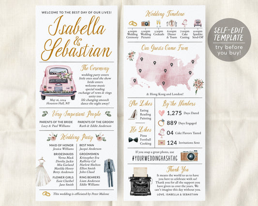 Blush Infographic Wedding Program Editable Template