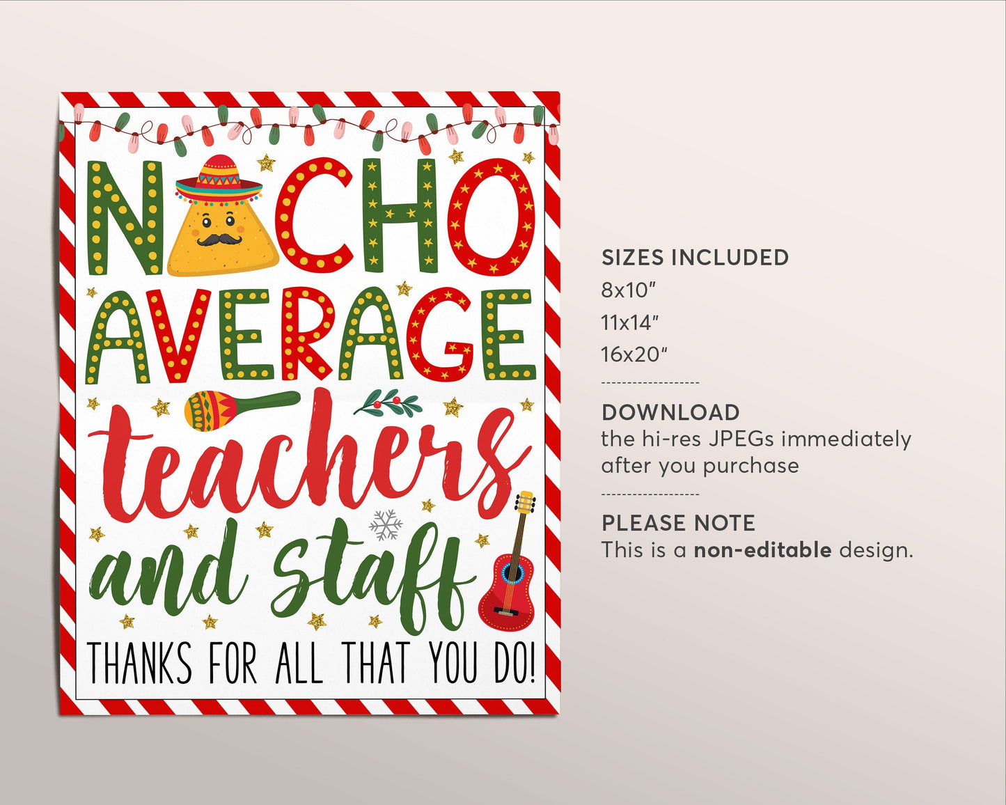 Nacho Average Teachers And Staff Appreciation Sign Printable, Christmas Winter Fiesta Nacho Bar Party Poster, Holiday Mexican School Decor