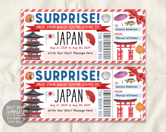 Japan Trip Ticket Boarding Pass Editable Template