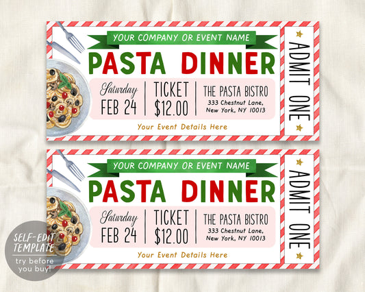 Pasta Dinner Event Ticket Editable Template