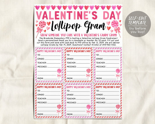 Valentine's Day Lollipop Gram Editable Template