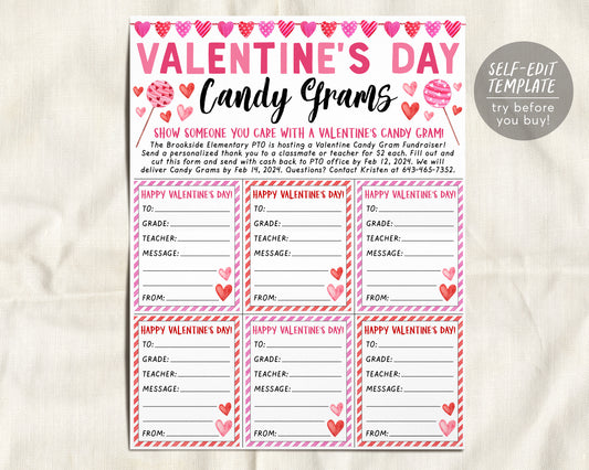 Valentine&#39;s Day Candy Gram Flyer Editable Template
