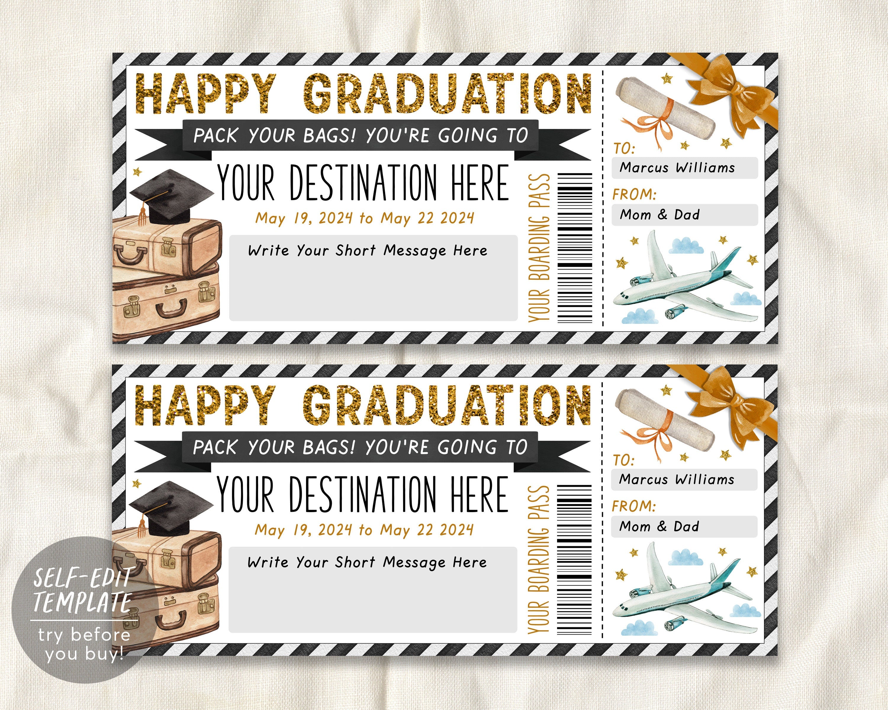 Graduation Boarding Pass Editable Template, Surprise Graduation Trip P Puff Paper Co Graduation Boarding Pass Editable Template, Surprise Graduation Trip P Puff Paper Co