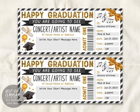 Graduation Concert Ticket Gift Voucher Editable Template