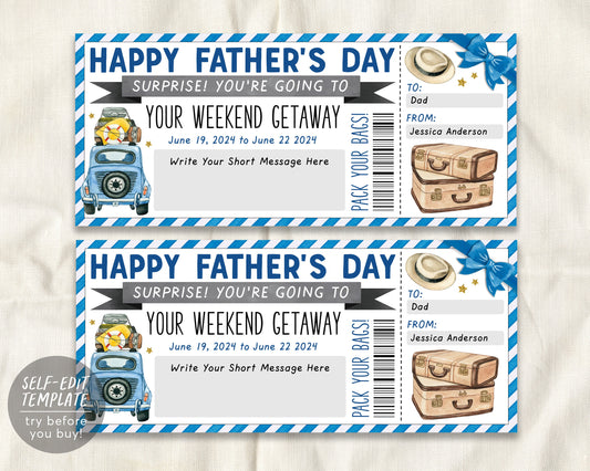 Fathers Day Weekend Getaway Voucher Editable Template