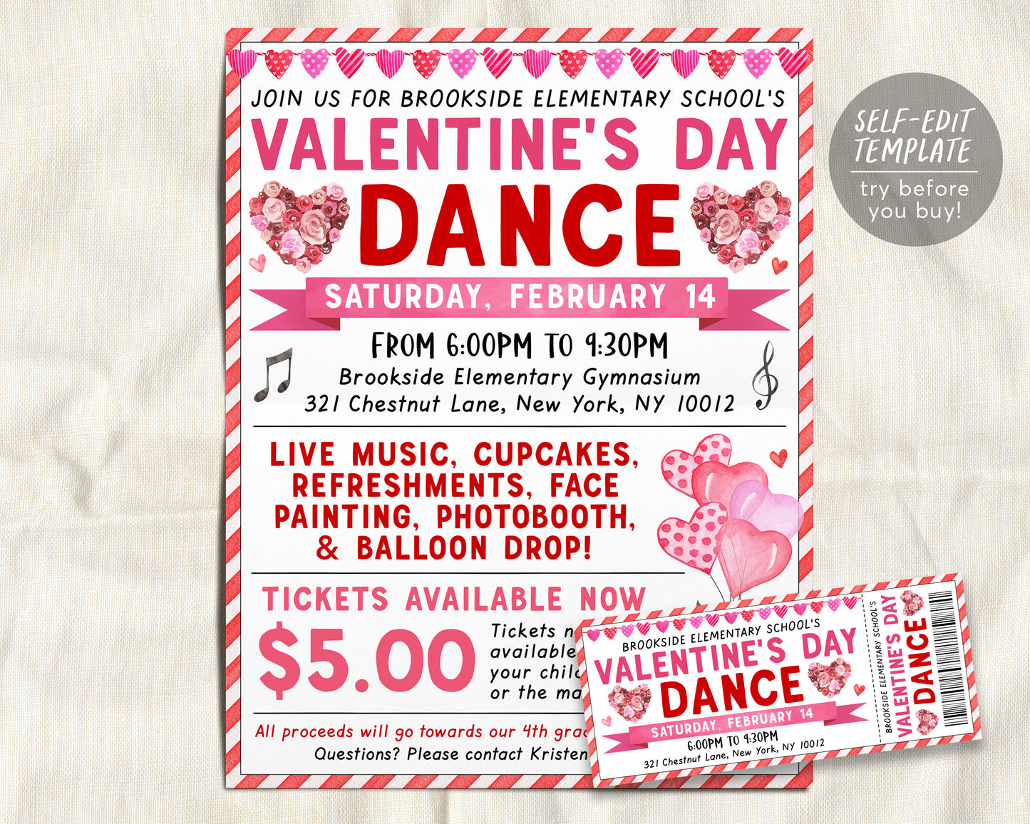 Valentine's Day Dance Flyer Editable Template