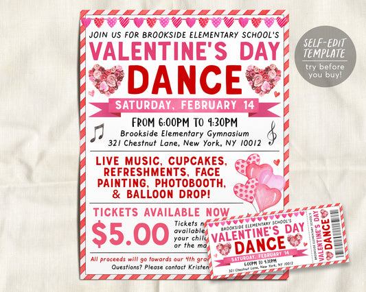 Valentine&#39;s Day Dance Flyer Editable Template