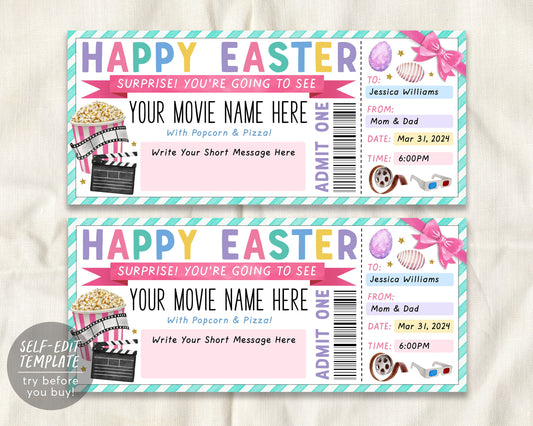 Easter Movie Ticket Invitation Editable Template