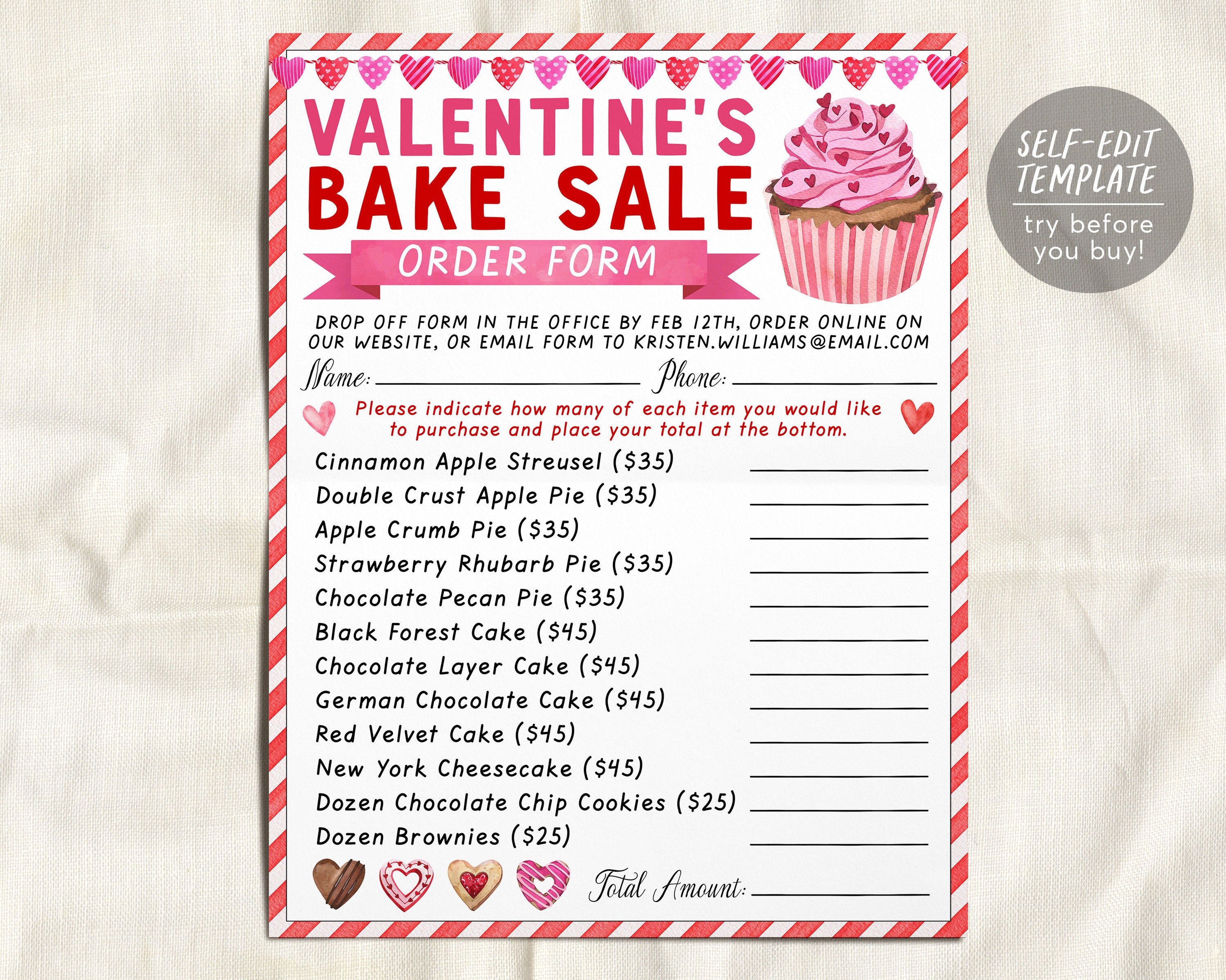 Valentines Day Bake Sale Order Form Editable Template Valentine Fundr Valentines Day Bake Sale Order Form Editable Template Valentine Fundr