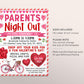 Valentine's Day Parent's Night Out Flyer Editable Template, Valentine Parents Date Night, PTA PTO School Fundraiser Event Church Community