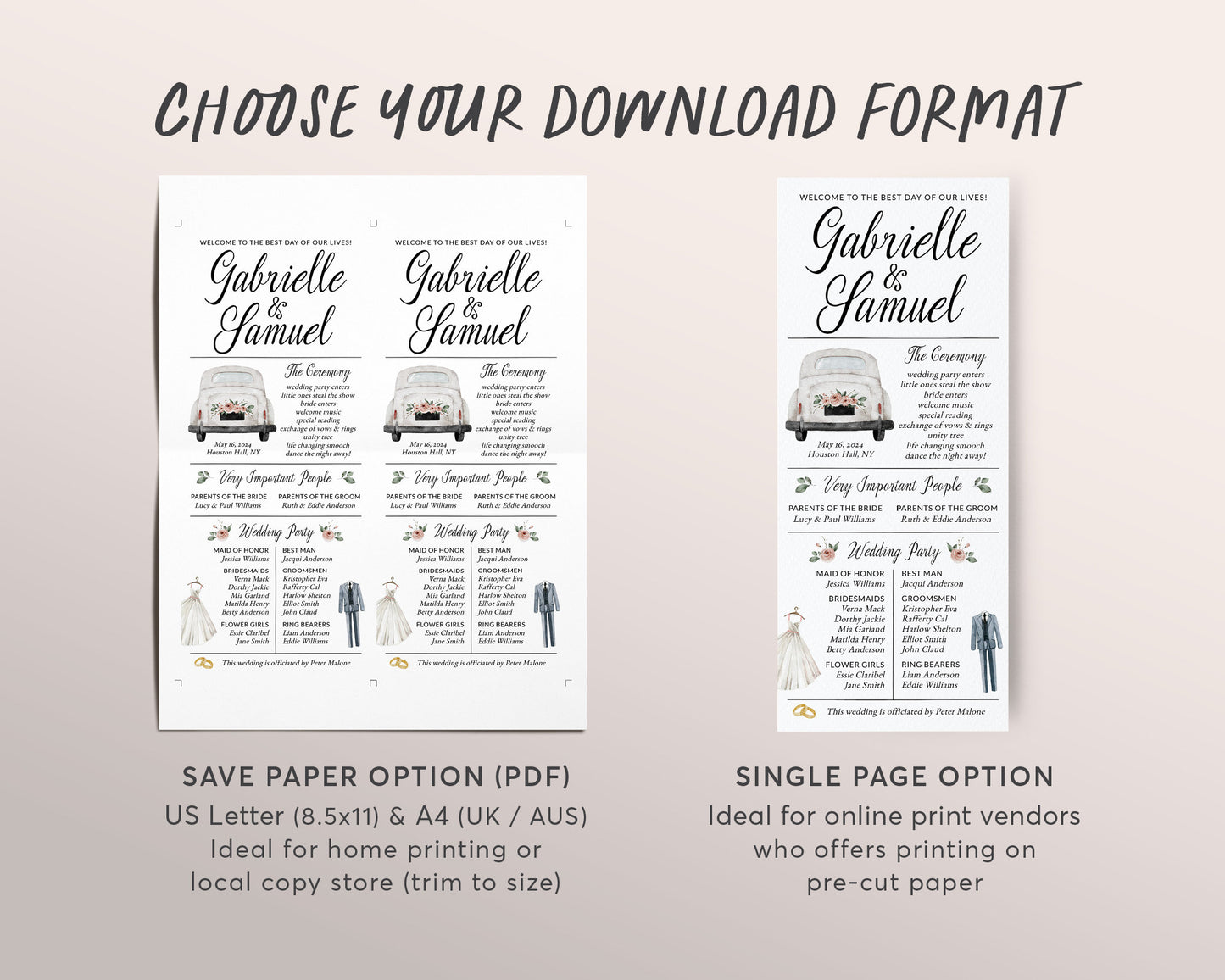 Infographic Wedding Program Editable Template, Watercolor Wedding Day Timeline Card Reception Program, Unique Order Of Events Ceremony DIY