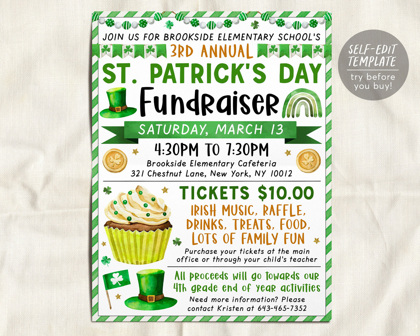 St. Patricks Day Fundraiser Flyer Editable Template