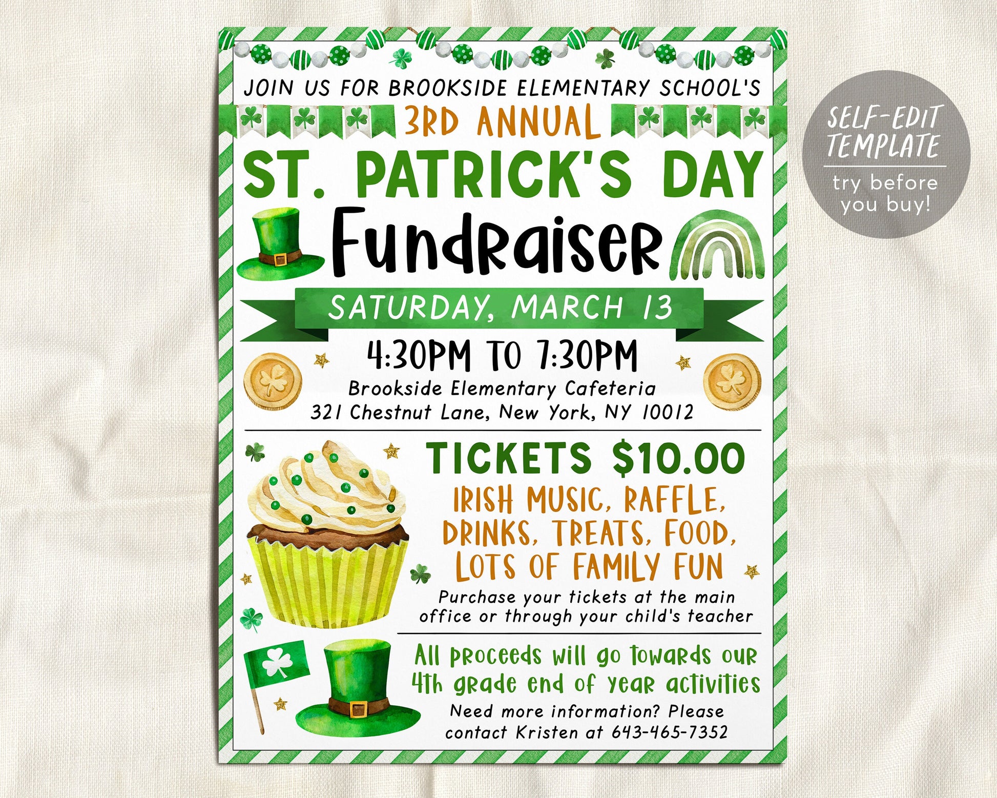 St. Patricks Day Fundraiser Flyer Editable Template