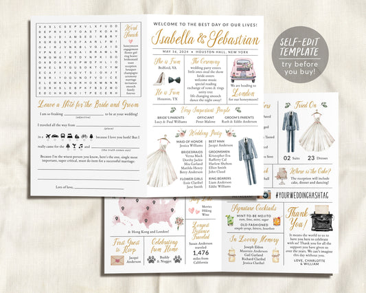 Blush Infographic Wedding Bifold Program Editable Template
