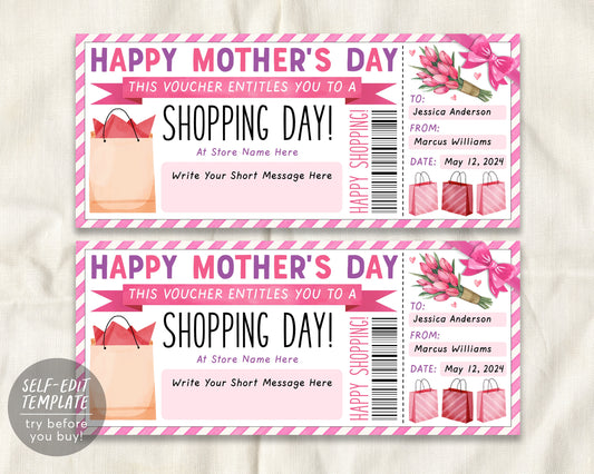Mothers Day Shopping Spree Gift Certificate Editable Template