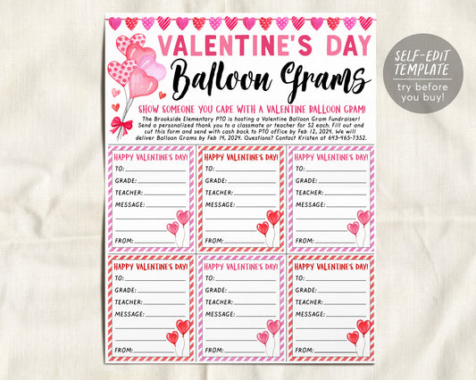 Valentine&#39;s Day Balloon Gram Flyer Editable Template