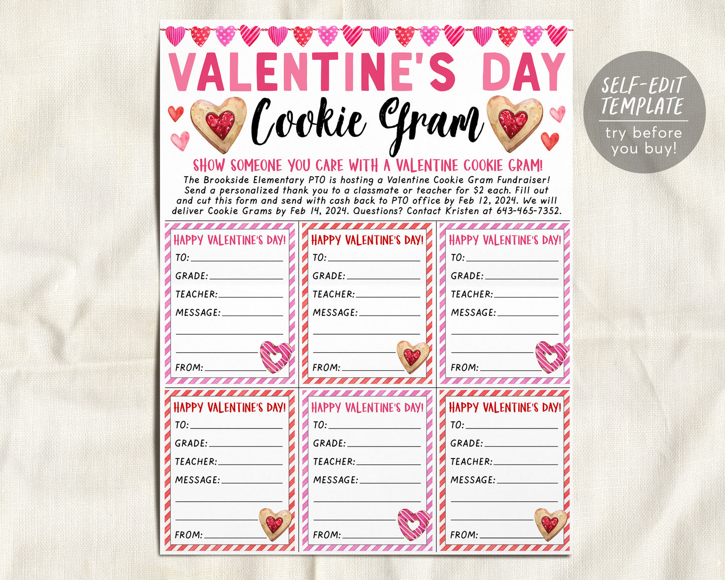 Valentine's Day Cookie Gram Flyer Editable Template
