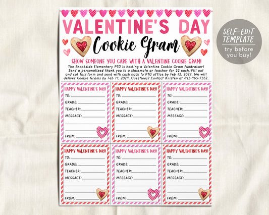 Valentine&#39;s Day Cookie Gram Flyer Editable Template