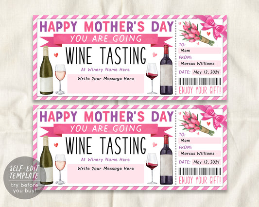Mothers Day Wine Tasting Gift Voucher Editable Template