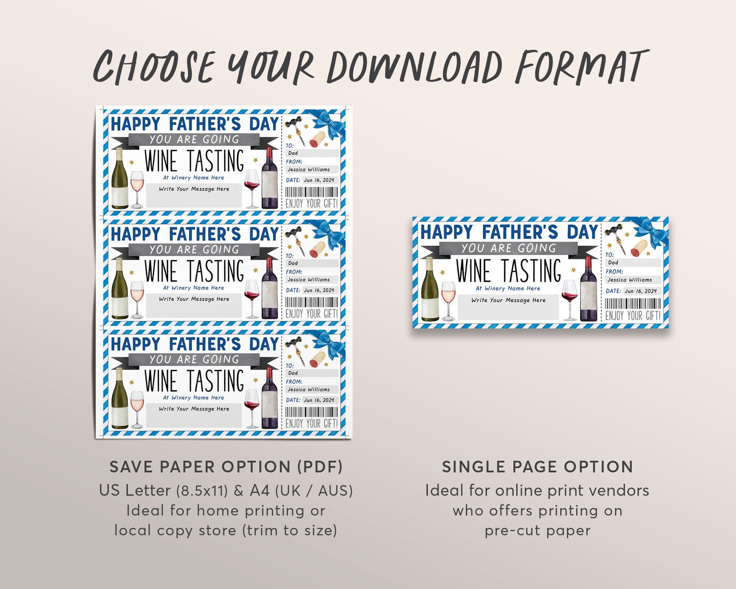 Fathers Day Wine Tasting Gift Voucher Editable Template, Surprise Wine Tasting Ticket Gift Certificate For Dad, Winery Vineyard Coupon