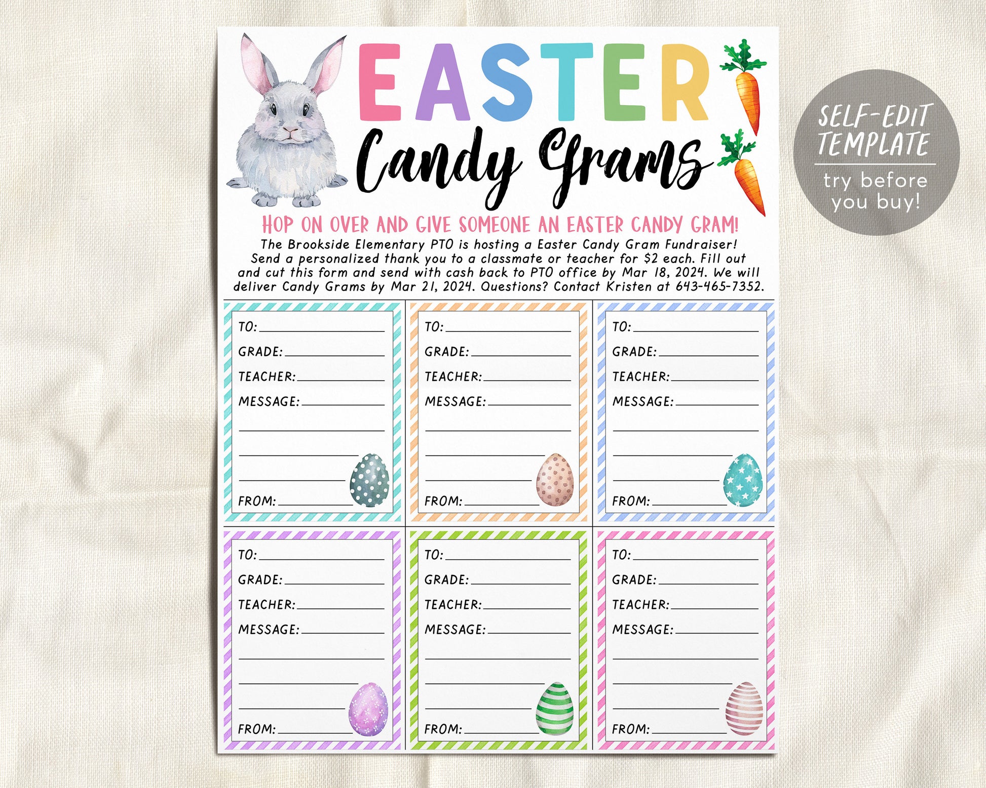 Easter Candy Gram Flyer Editable Template